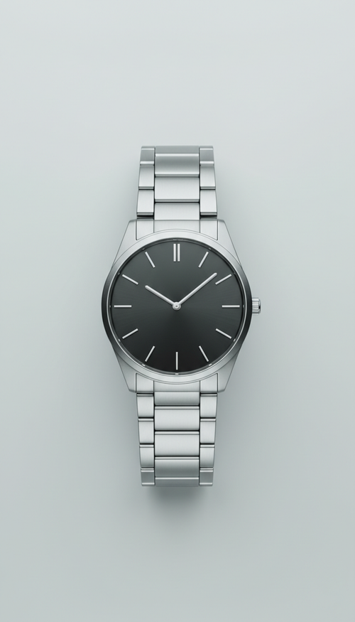Streamlined stainless steel watch
