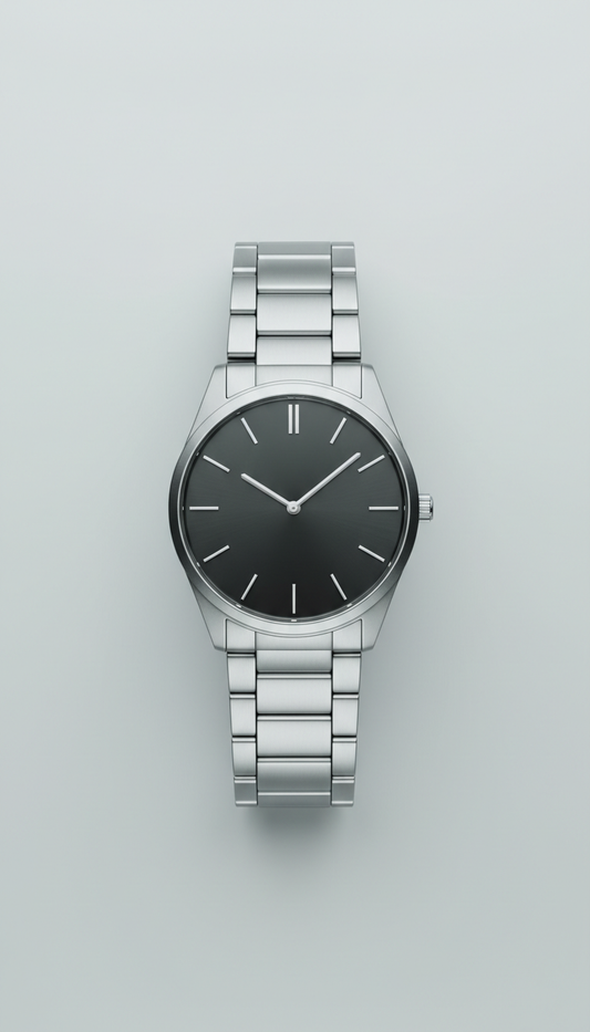 Streamlined stainless steel watch